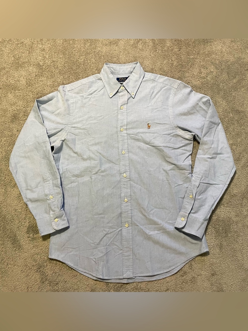 Polo Ralph Lauren Button Down Shirt Mens M Blue Classic Fit Brown Pony